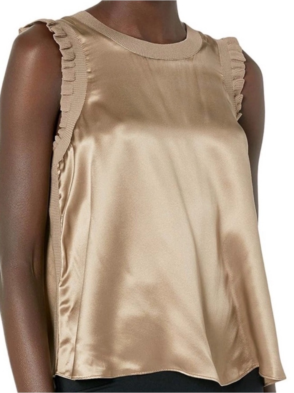 Cinq a Sept Silk Ruffle Trim Sleeveless Camisole - pewter
